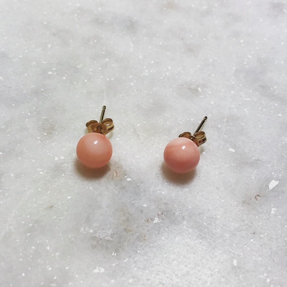 Angel Skin Salmon Coral 14K Gold Stud Earrings